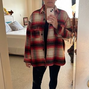 Elan Soft Oversized Flannel Button-Up Jacket with Smooth Lining, size Medium